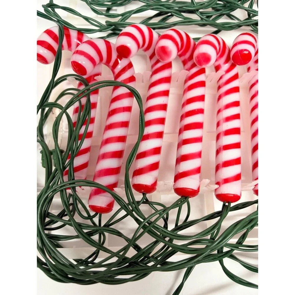 Vtg GE Merry Midget Blow Mold Candy Cane String Light Set 2 Sets Christmas Light